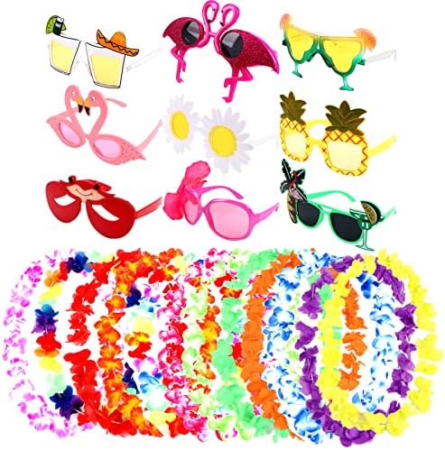 21 Parça Luau Parti Güneş Gözlüğü ve Hawaiian Leis, komik Hawaiian Gözlük Tropikal Fantezi Elbise Sahne, çiçekler Leis Garlands için