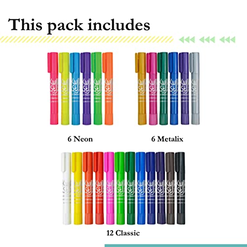 Kalemlik Kwik Stix Katı Tempera Boyalar, İnce Stix Boya Kalemleri, Süper Çabuk Kuruyan, 6 Neon, 6 Metalix & 12 Klasik Canlı Renkler,