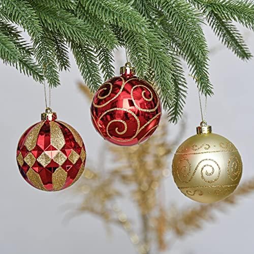 Valery Madelyn Lüks Kırmızı ve Altın Noel Süsleri Paketi(2 Ürün ) 16ct 80mm Kırılmaz Noel Ağacı Süsleri ve 1 Adet Yıldız Noel Ağacı