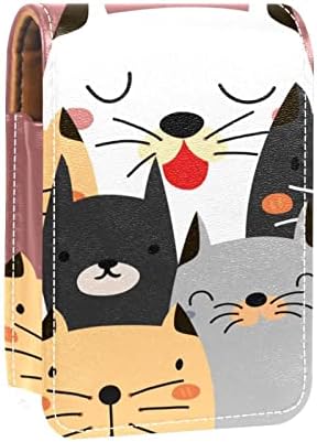 Çanta için Aynalı Mini Ruj Kılıfı, Sevimli Kediler Taşınabilir Kılıf Tutucu Organizasyonu