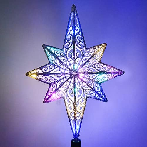 Noel ağacı Topper yıldız, noel süslemeleri ile 3D gökkuşağı ışıkları dönen projektör için açık kapalı parti tatil gece
