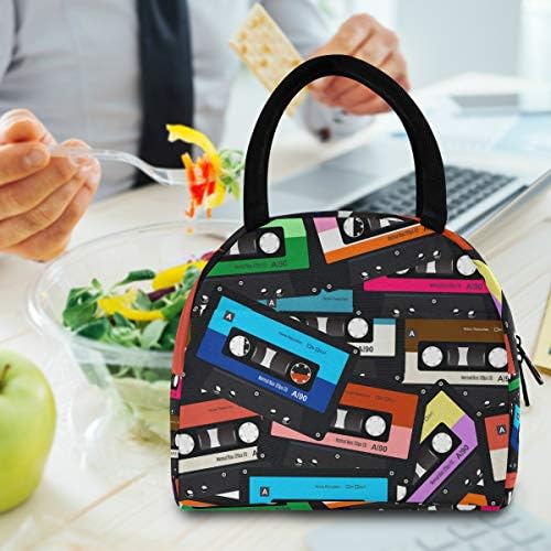 Yalıtımlı öğle yemeği çantası Kadın Renkli Kaset Teyp Müzik Büyük Sızdırmaz Öğle Yemeği Çantası omuz askıları ile çalışmak için Taze
