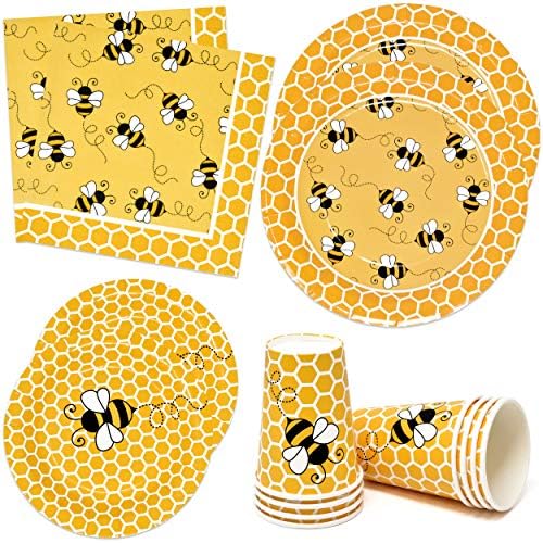 Bumble Bee Parti Malzemeleri Sofra Takımı Seti 24 9 Tabak 24 7 Tabak 24 9 Oz Bardak 50 Öğle Yemeği Peçetesi İçerir Bal Arıları Petek