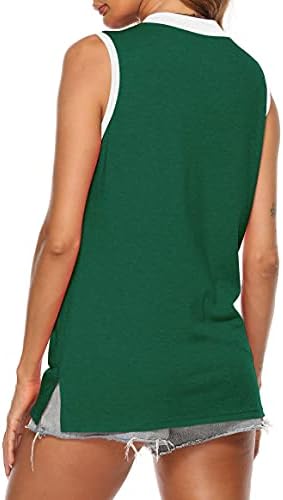 MYHALF Kadın V Boyun Tank Top Cep Renk Blok Tunik Tee Yaz Gevşek Kolsuz Gömlek