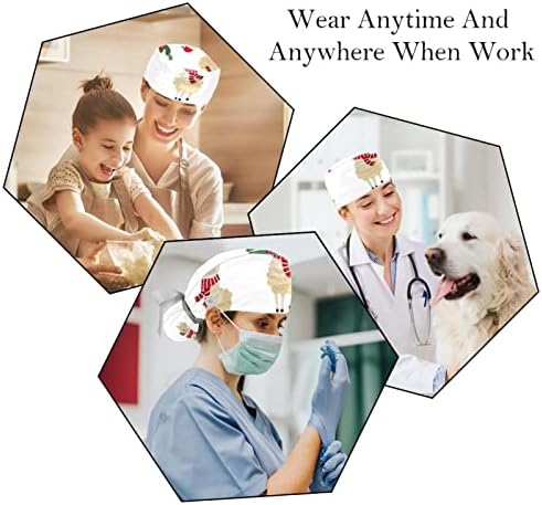 RATGDN Tıbbi Kapaklar Kadınlar için Düğmeler ile Uzun Saç, 2 Parça Ayarlanabilir Çalışma Kap, komik Köpek Pug Noel Şapka