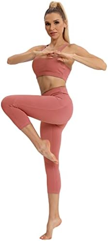 Fihapyli İCTİVE kadın Egzersiz Tayt Yüksek Belli Yoga Kapriler Cepli Kırpılmış Düz Renk Aktif Giyim Spor pantolon