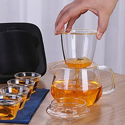 LeYin Taşınabilir seyahat çay seti-bardak kapaklı cam kungfu çay seti( çay yaparken iç kabı tutmak için bir tabak olarak kullanılır),