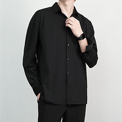 Erkek Hafif Rahat Klasik Elbise Gömlek Düzenli Fit Düğme Aşağı Gömlek Katı Gevşek Fit Uzun Kollu Gömlek (Siyah, Orta)