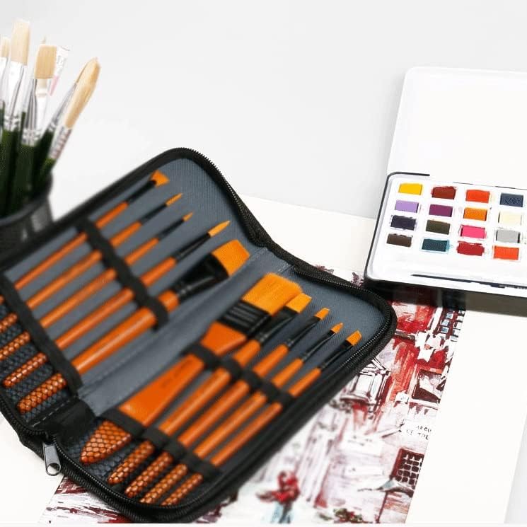 N / A 10 adet Suluboya Yağlıboya Çok Fonksiyonlu Naylon Fırça Bez Çanta ile Sanat Malzemeleri Fırça Seti (Renk : D, Boyut