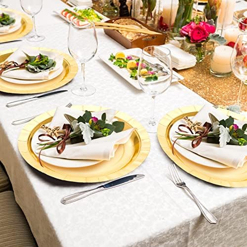 Mimorou 48 Adet Tek Kullanımlık Altın Yuvarlak servis tabakları 13 İnç Yemekleri Akşam Yemeği için Ağır Tatlı Parti Servis Tepsisi